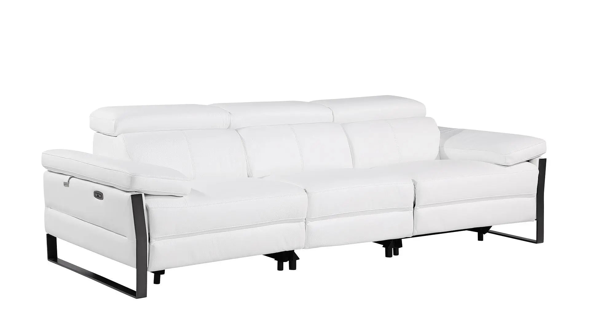 103" White Top Grain Leather Reclining Metal USB Sofa Homeroots Living Room