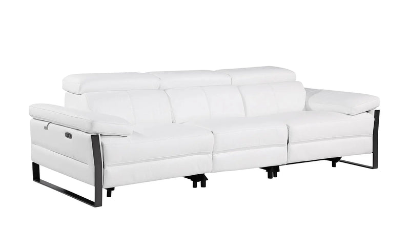 103" White Top Grain Leather Reclining Metal USB Sofa Homeroots Living Room