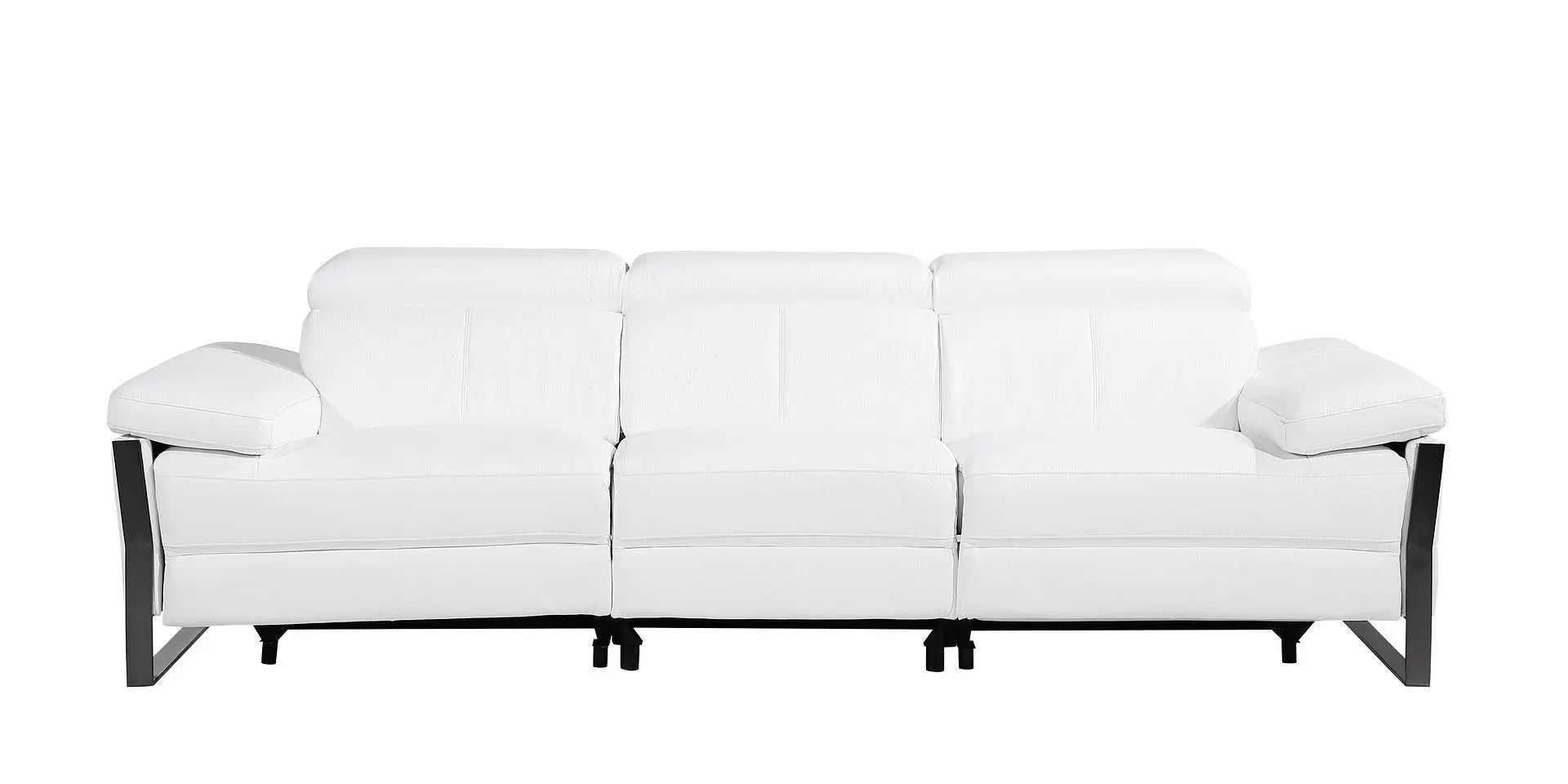 103" White Top Grain Leather Reclining Metal USB Sofa Homeroots Living Room