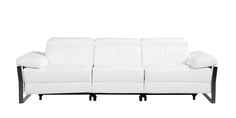 103" White Top Grain Leather Reclining Metal USB Sofa Homeroots Living Room