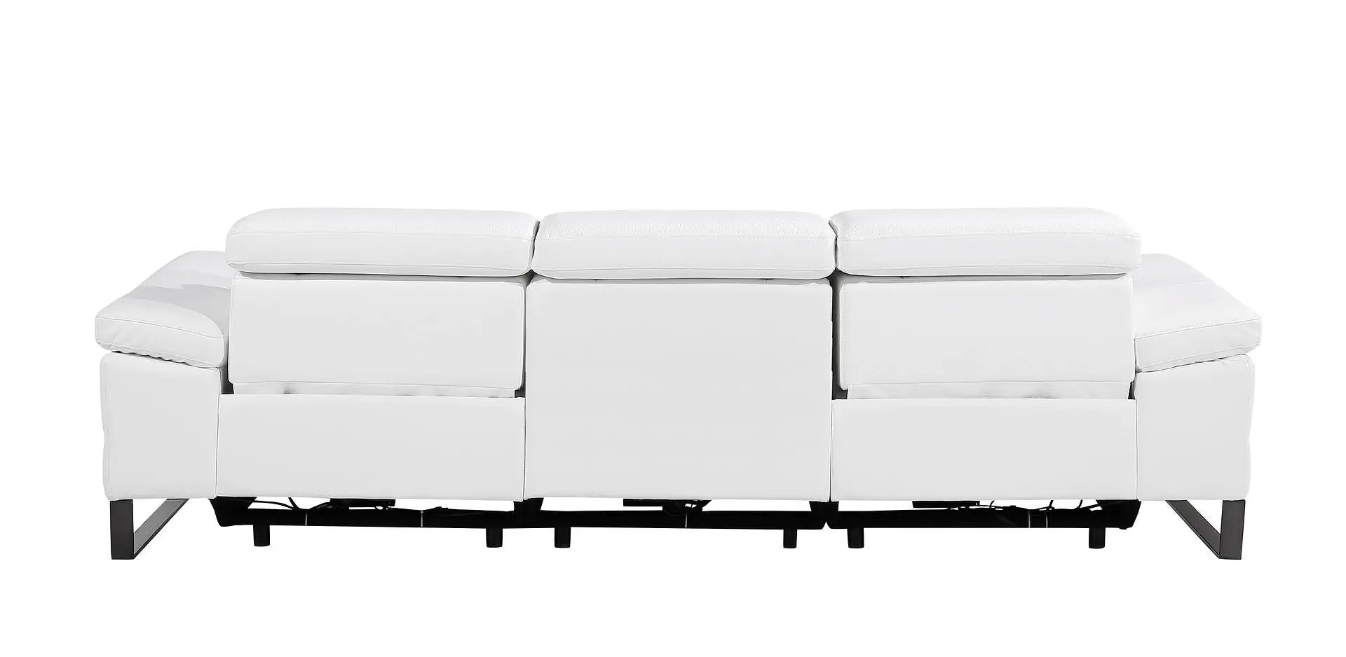 103" White Top Grain Leather Reclining Metal USB Sofa Homeroots Living Room