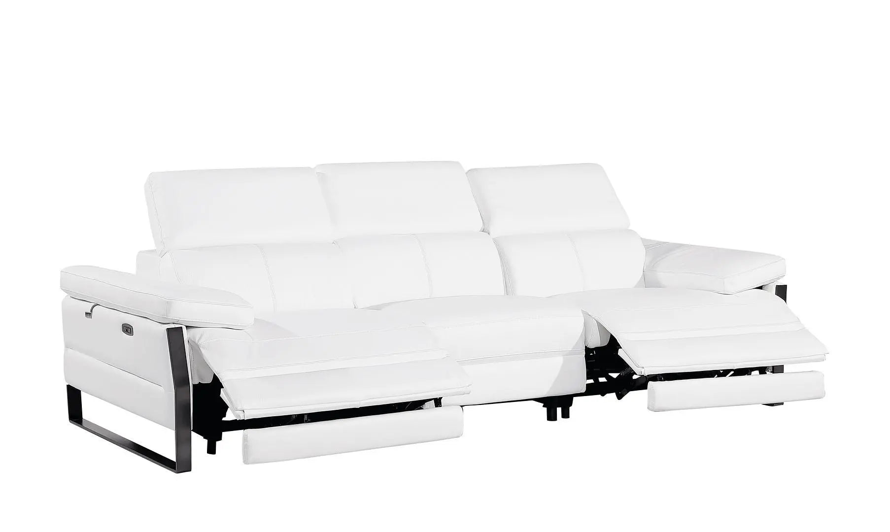 103" White Top Grain Leather Reclining Metal USB Sofa Homeroots Living Room