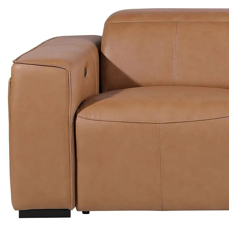 104" Chestnut Top Grain Leather Reclining Metal USB Sofa Homeroots Living Room