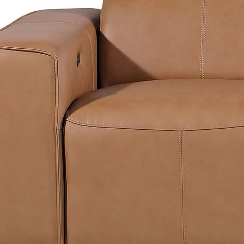 104" Chestnut Top Grain Leather Reclining Metal USB Sofa Homeroots Living Room