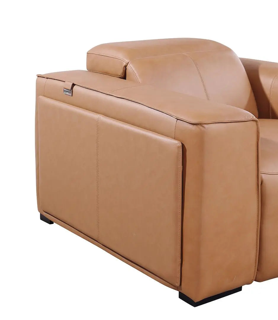 104" Chestnut Top Grain Leather Reclining Metal USB Sofa Homeroots Living Room