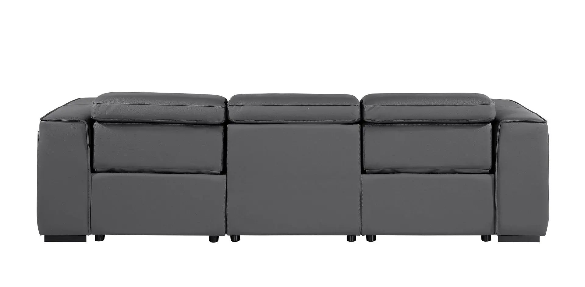 104" Dark Gray Top Grain Leather Reclining Metal USB Sofa Homeroots Living Room