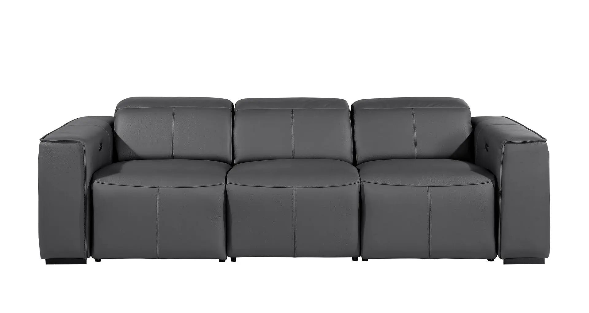 104" Dark Gray Top Grain Leather Reclining Metal USB Sofa Homeroots Living Room