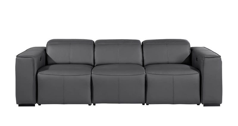 104" Dark Gray Top Grain Leather Reclining Metal USB Sofa Homeroots Living Room