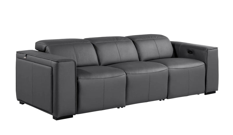 104" Dark Gray Top Grain Leather Reclining Metal USB Sofa Homeroots Living Room