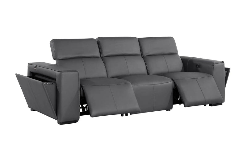 104" Dark Gray Top Grain Leather Reclining Metal USB Sofa Homeroots Living Room