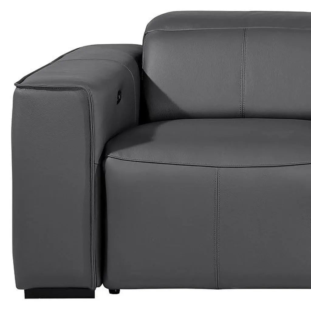 104" Dark Gray Top Grain Leather Reclining Metal USB Sofa Homeroots Living Room