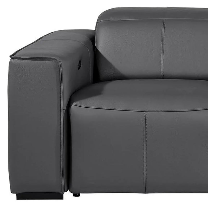 104" Dark Gray Top Grain Leather Reclining Metal USB Sofa Homeroots Living Room