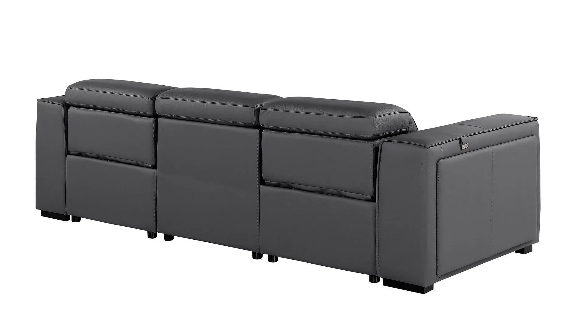 104" Dark Gray Top Grain Leather Reclining Metal USB Sofa Homeroots Living Room
