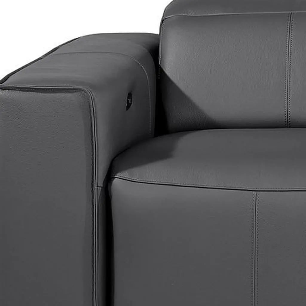 104" Dark Gray Top Grain Leather Reclining Metal USB Sofa Homeroots Living Room