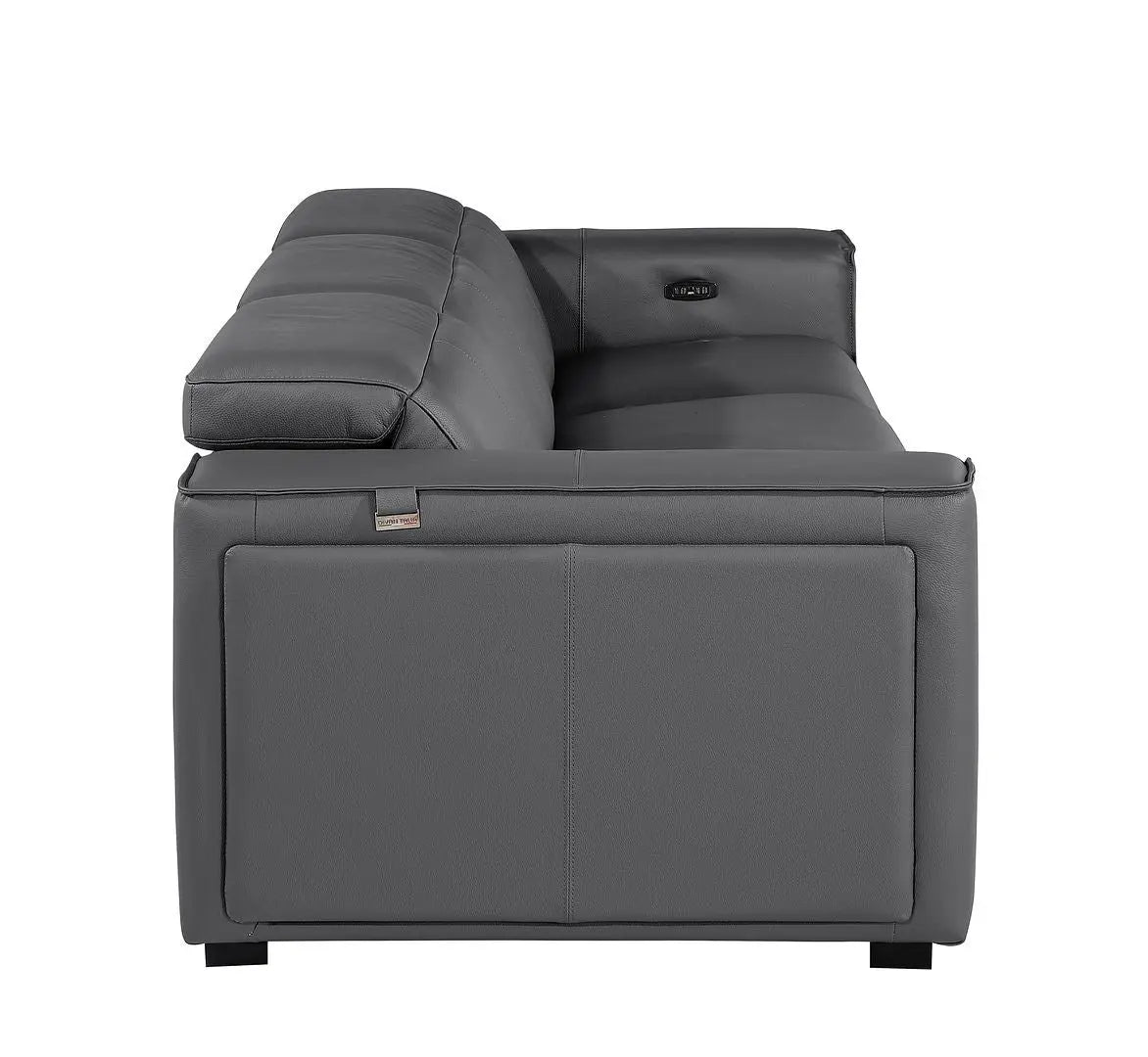 104" Dark Gray Top Grain Leather Reclining Metal USB Sofa Homeroots Living Room
