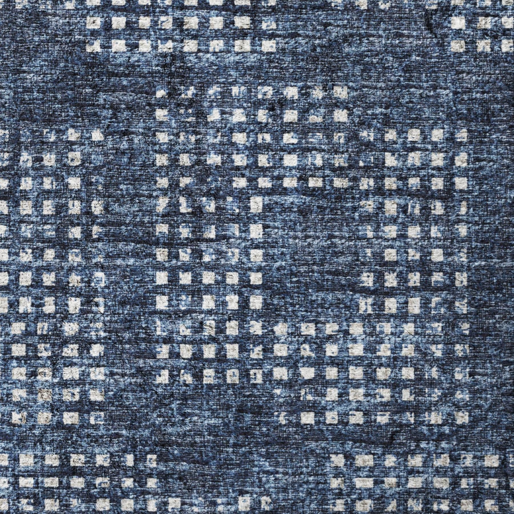 8' Blue And Light Blue Geometric Shag Washable Round Rug With UV Protection - Home & Garden