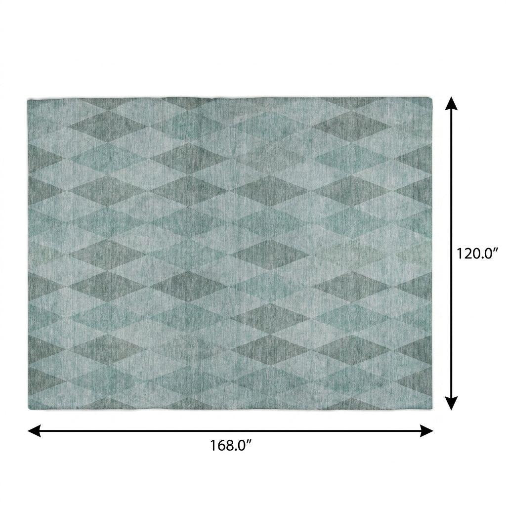 10' X 14' Teal And Gray Geometric Shag Washable Area Rug With UV Protection - Home & Garden