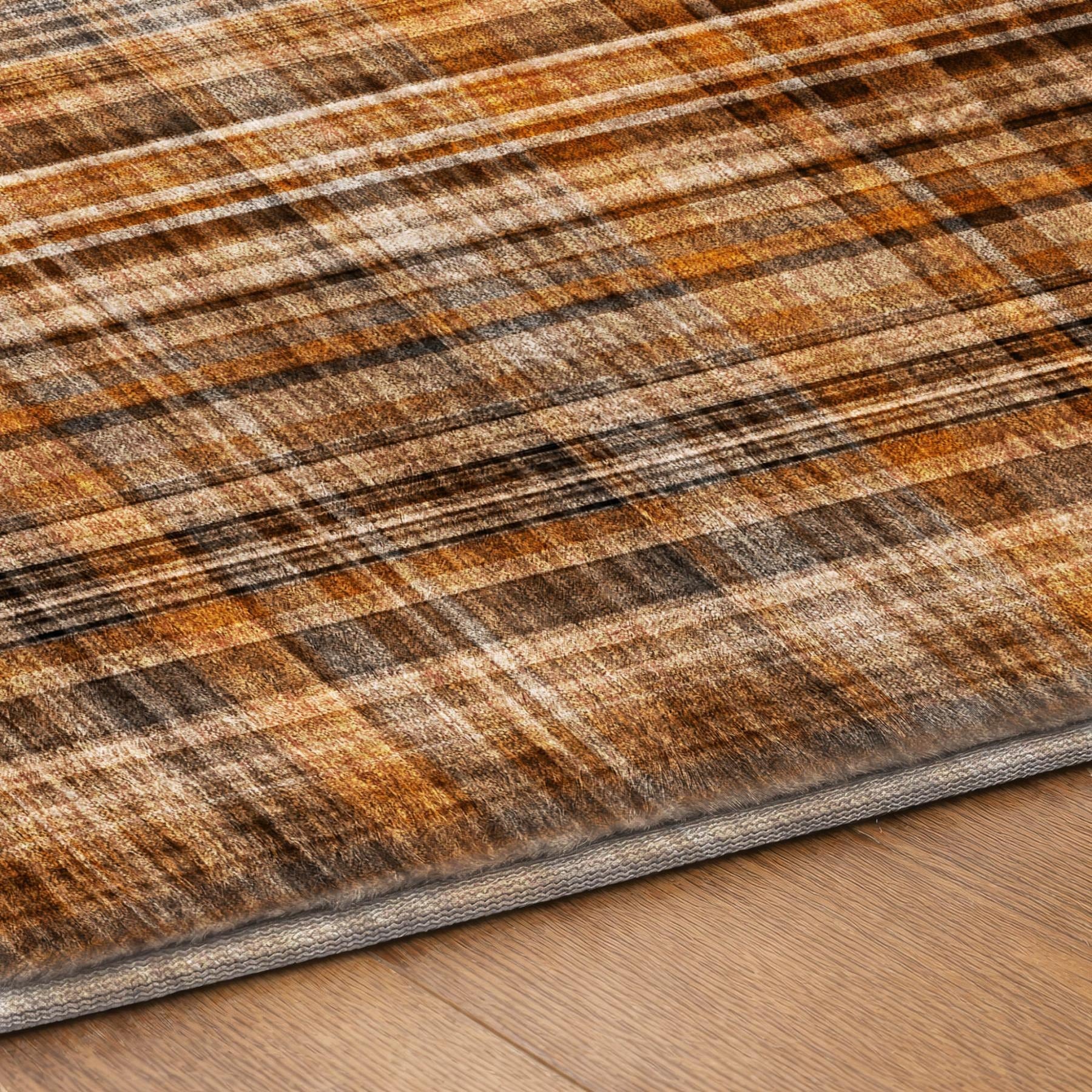 10' X 14' Terra Cotta And Taupe Plaid Shag Washable Area Rug With UV Protection - Home & Garden