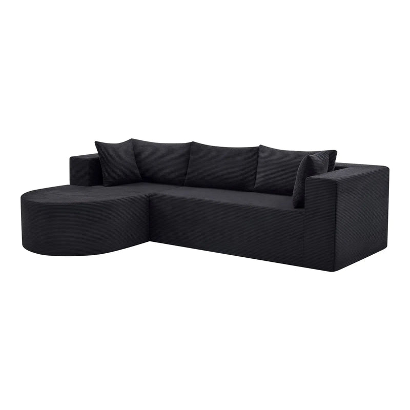 105" Black Corduroy Modular Left Rounded Chaise Style Sofa With Toss Pillows Homeroots Living Room