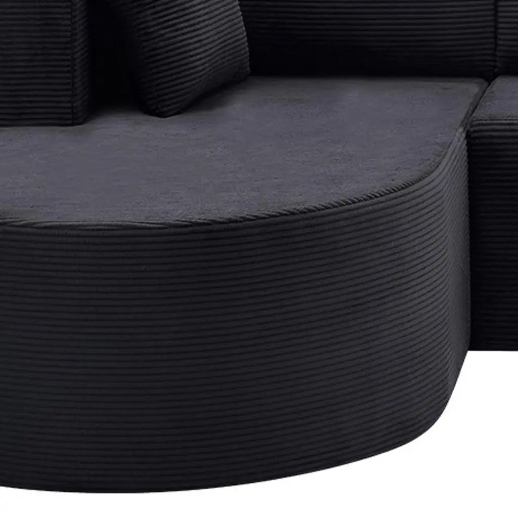 105" Black Corduroy Modular Left Rounded Chaise Style Sofa With Toss Pillows Homeroots Living Room