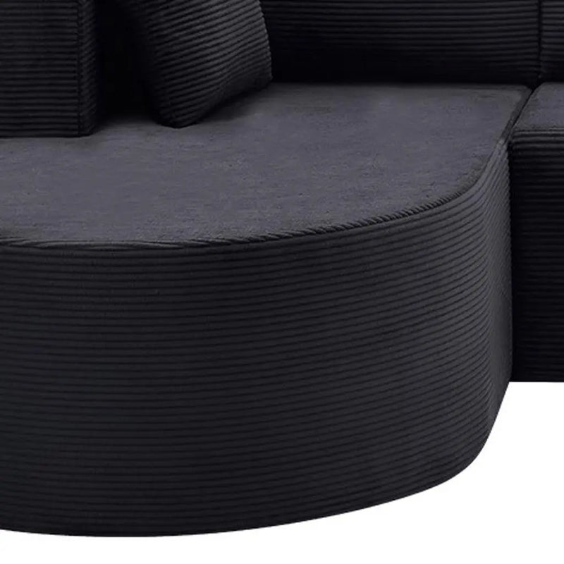 105" Black Corduroy Modular Left Rounded Chaise Style Sofa With Toss Pillows Homeroots Living Room
