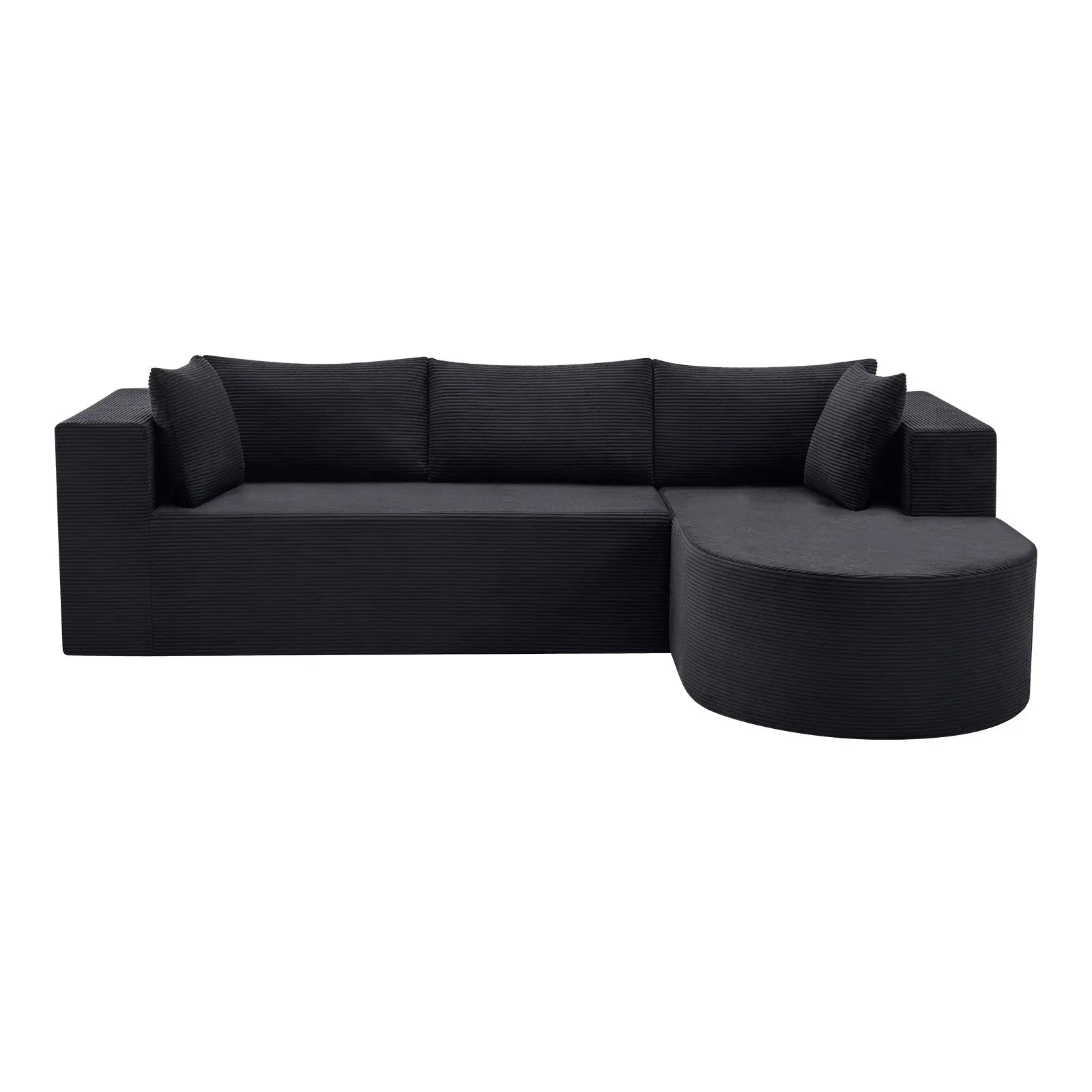 105" Black Corduroy Modular Right Rounded Chaise Style Sofa With Toss Pillows Homeroots Living Room