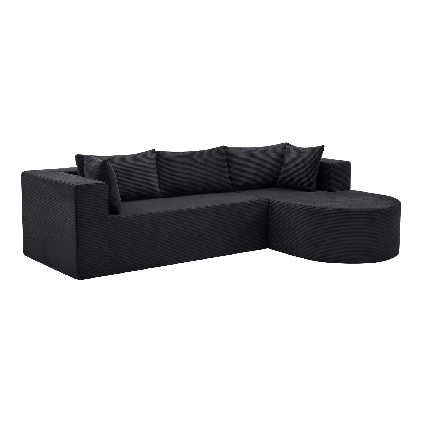 105" Black Corduroy Modular Right Rounded Chaise Style Sofa With Toss Pillows Homeroots Living Room