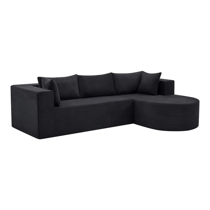 105" Black Corduroy Modular Right Rounded Chaise Style Sofa With Toss Pillows Homeroots Living Room