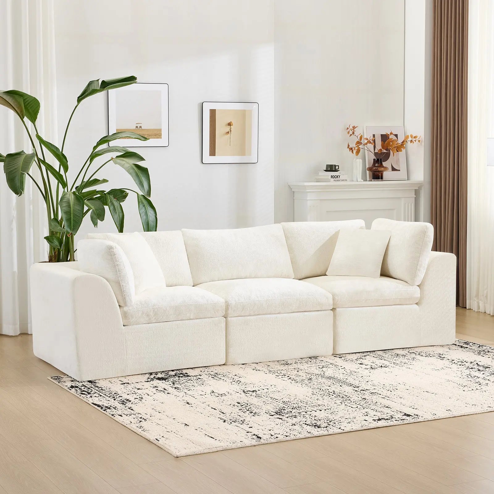 108" Beige Chenille Modular Sofa With Toss Pillows Homeroots Living Room