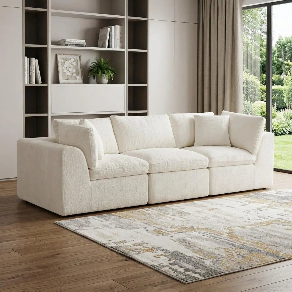 108" Beige Chenille Modular Sofa With Toss Pillows Homeroots Living Room