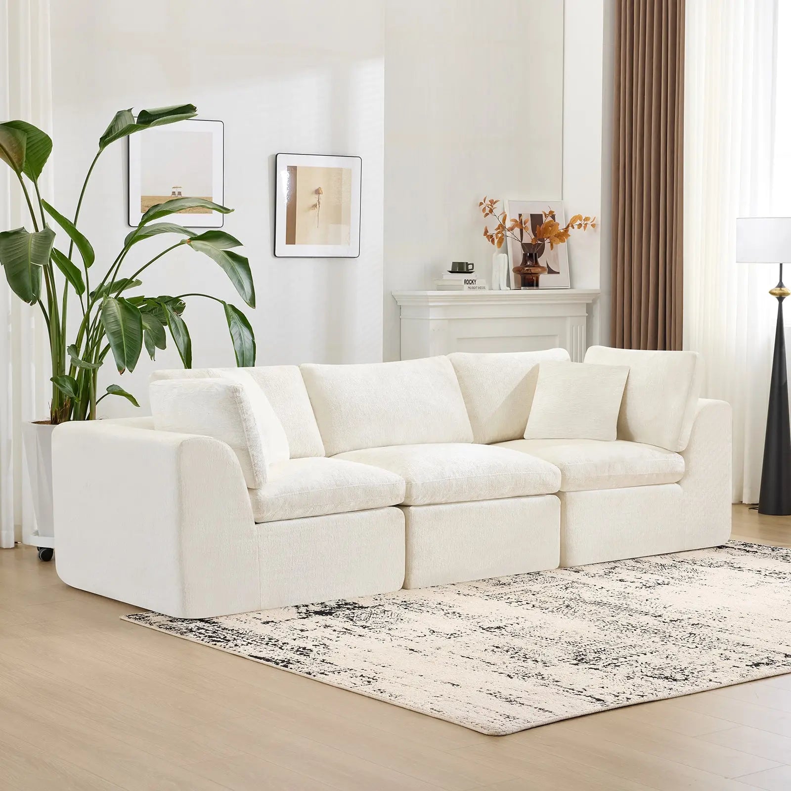 108" Beige Chenille Modular Sofa With Toss Pillows Homeroots Living Room