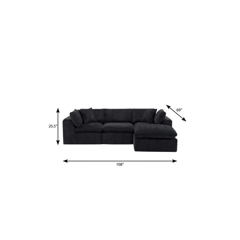 108" Black Chenille Modular Sofa With Ottoman And Toss Pillows Homeroots Living Room