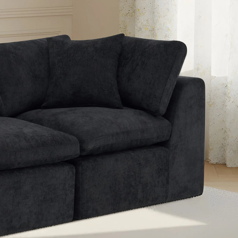 108" Black Chenille Modular Sofa With Ottoman And Toss Pillows Homeroots Living Room