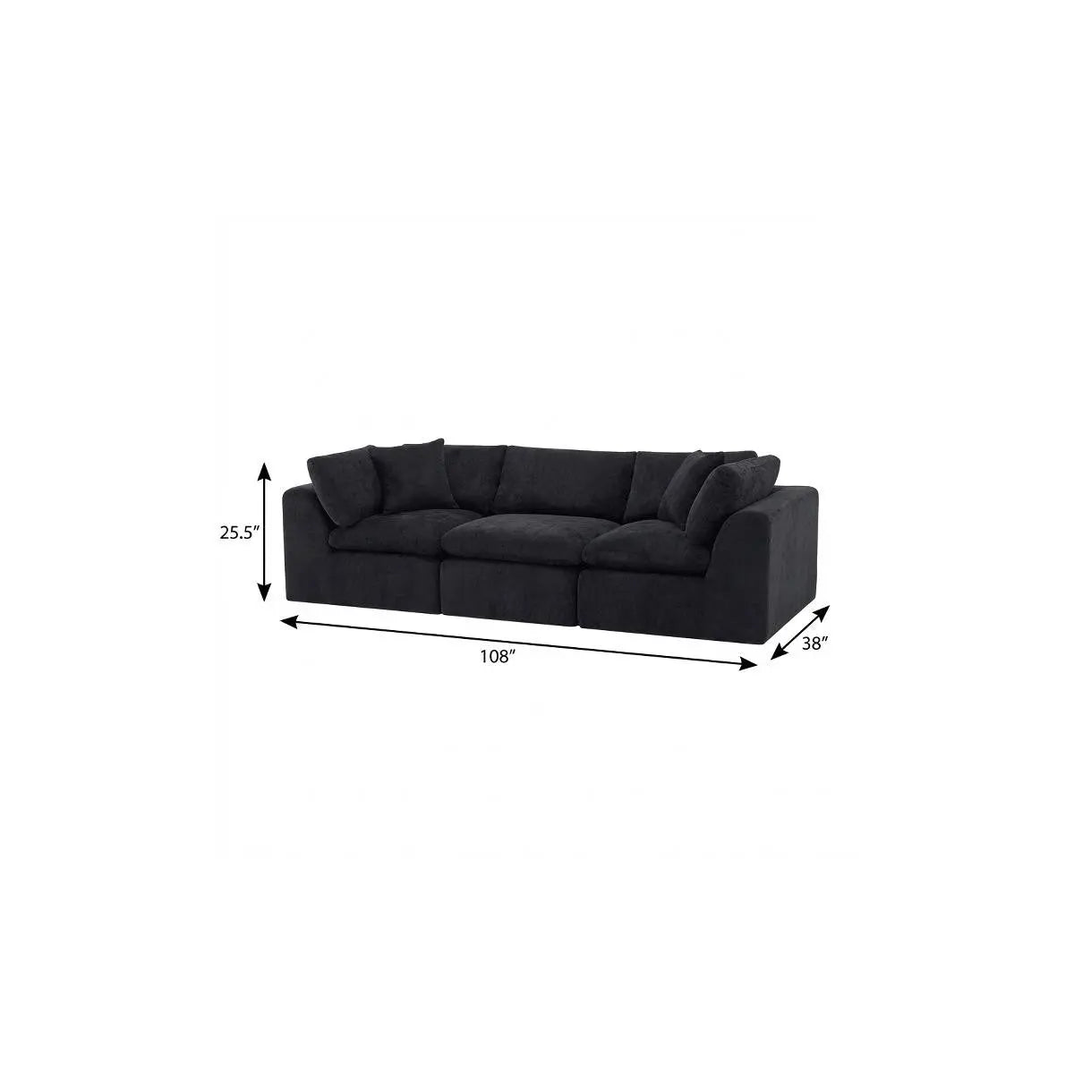 108" Black Chenille Modular Sofa With Toss Pillows Homeroots Living Room