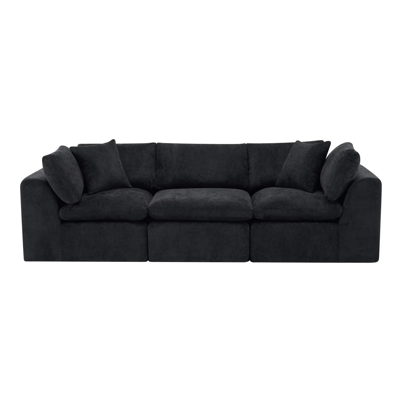 108" Black Chenille Modular Sofa With Toss Pillows Homeroots Living Room