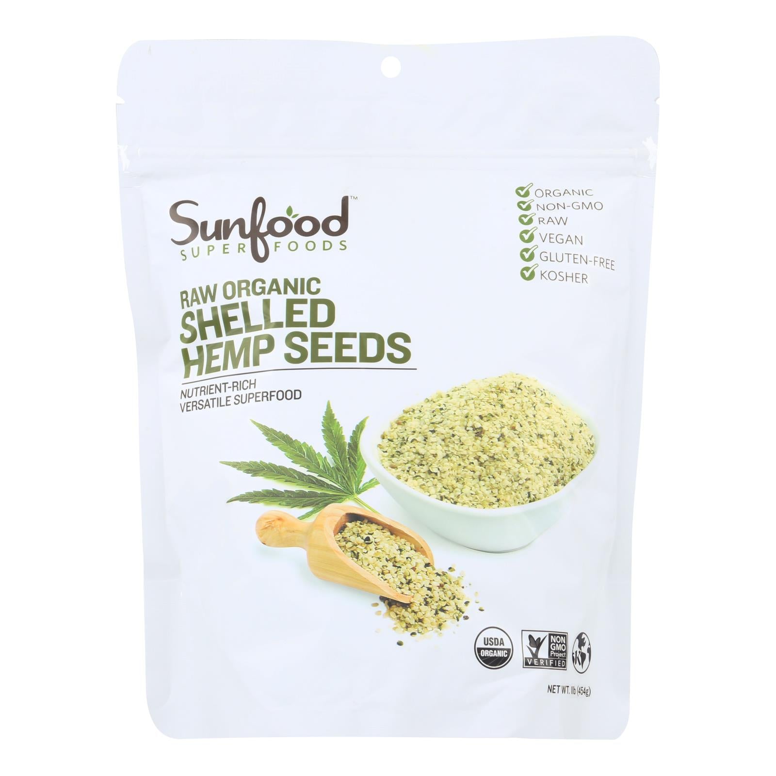 Sunfood - Hemp Seeds Shelled - 1 Each - 1 Lb - GreatEagleInc