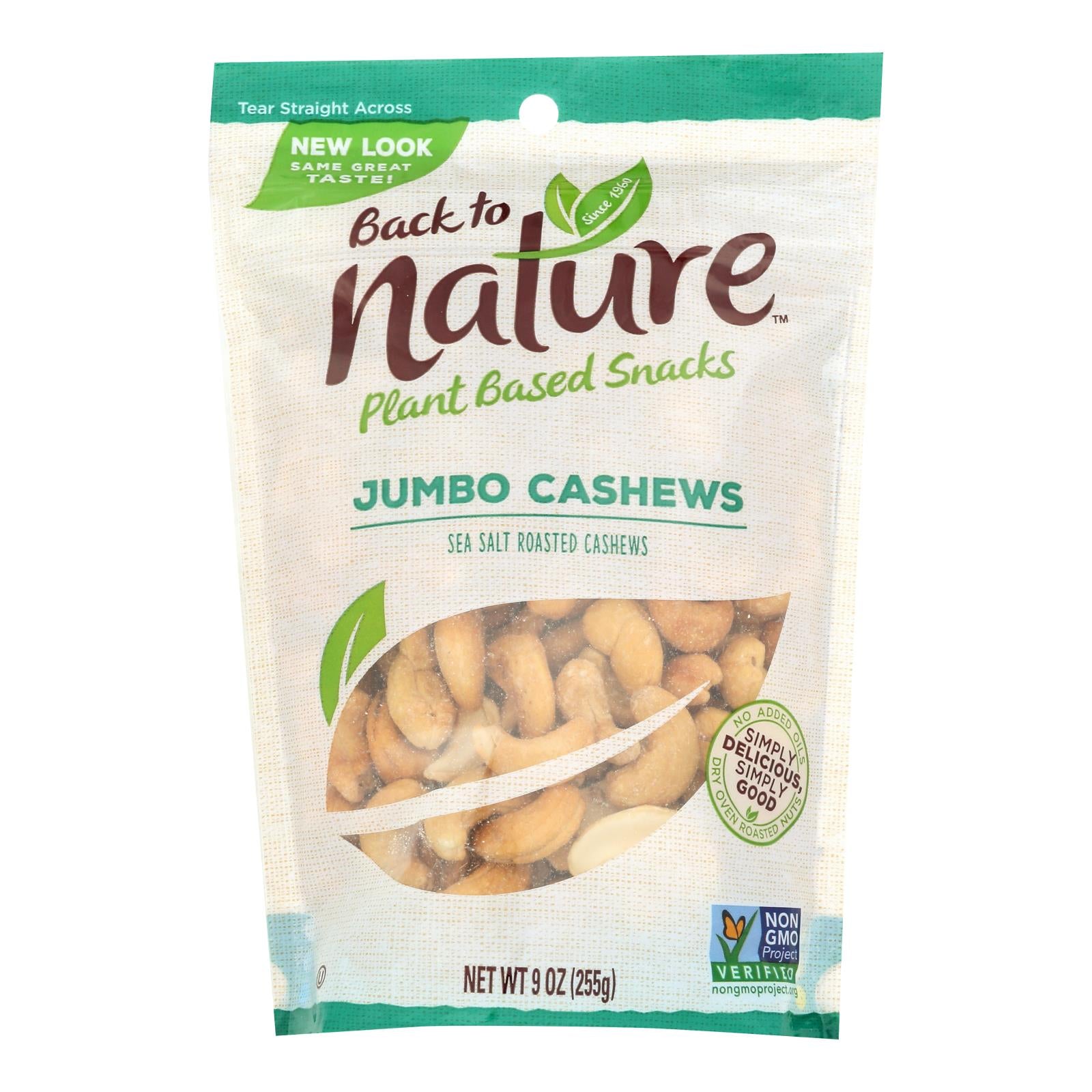 Back To Nature Cashew - Sea Salt Roasted Jumbo - Case Of 9 - 9 Oz. - GreatEagleInc