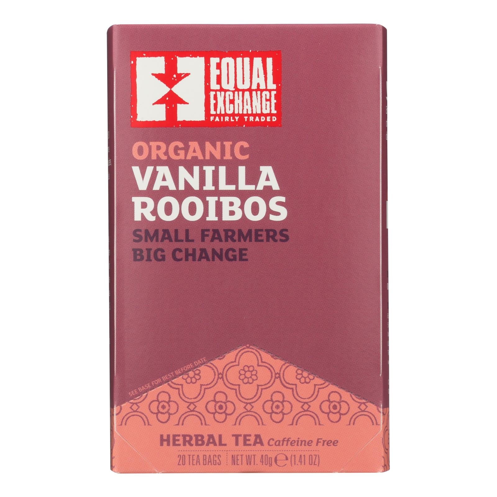 Equal Exchange Organic Herbal Tea Vanilla Rooibos - Vanilla - Case Of 6 - 20 Bags - GreatEagleInc