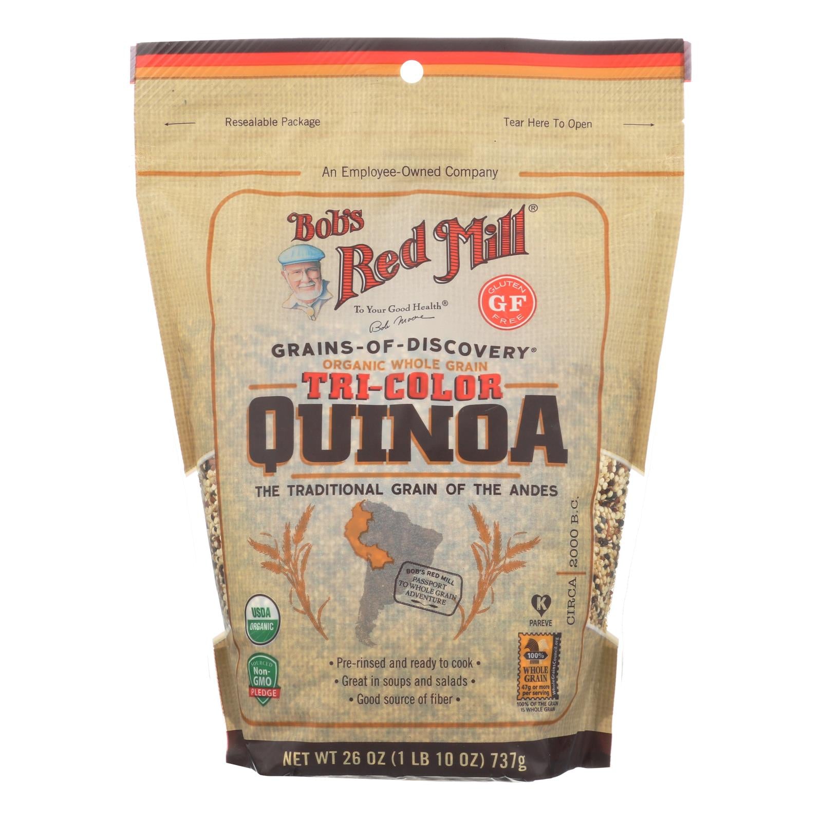 Bob's Red Mill Organic Whole Grain Tri-color Quinoa - Case Of 4 - 26 Oz - GreatEagleInc