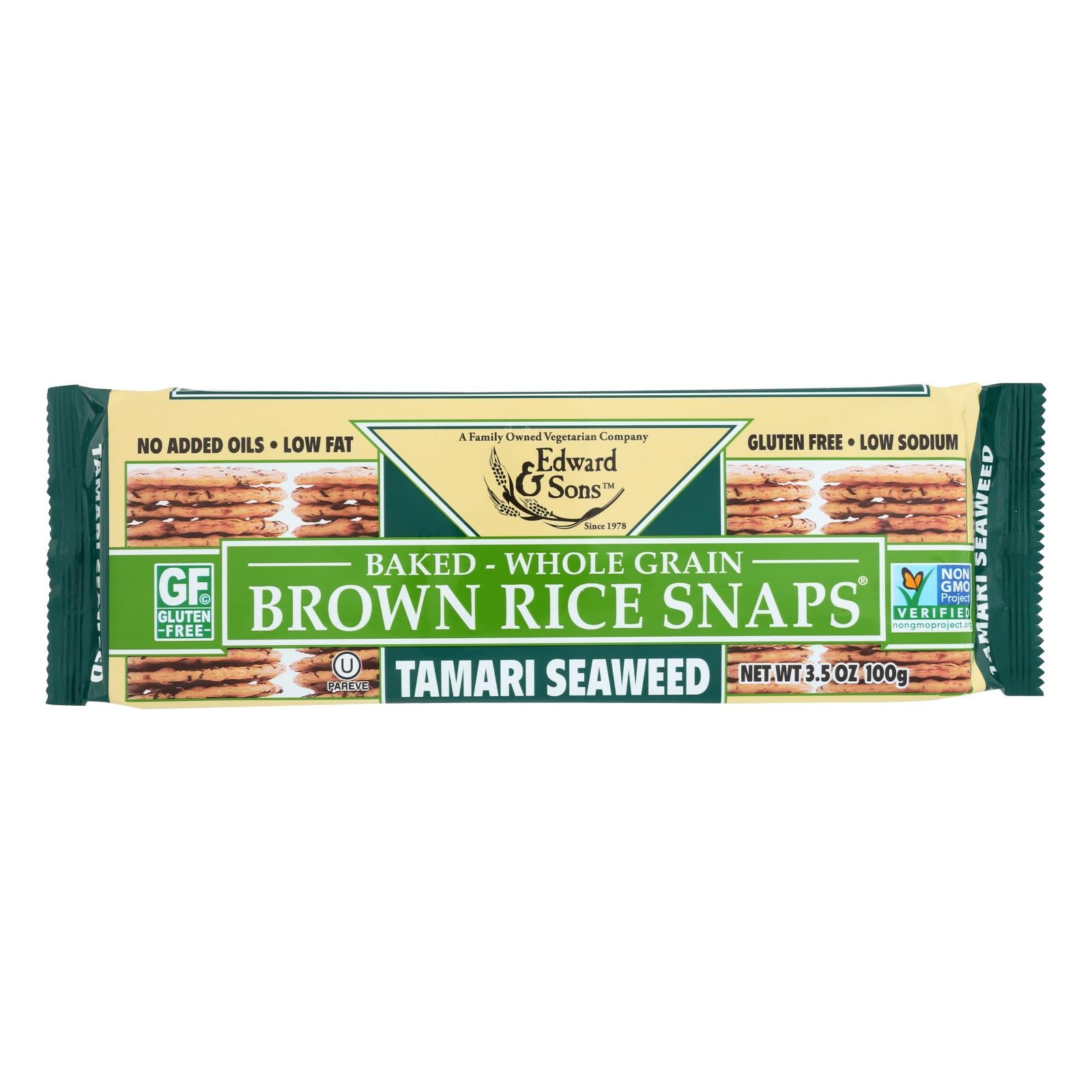 Edward And Sons Brown Rice Snaps - Tamari Seaweed - Case Of 12 - 3.5 Oz. - GreatEagleInc