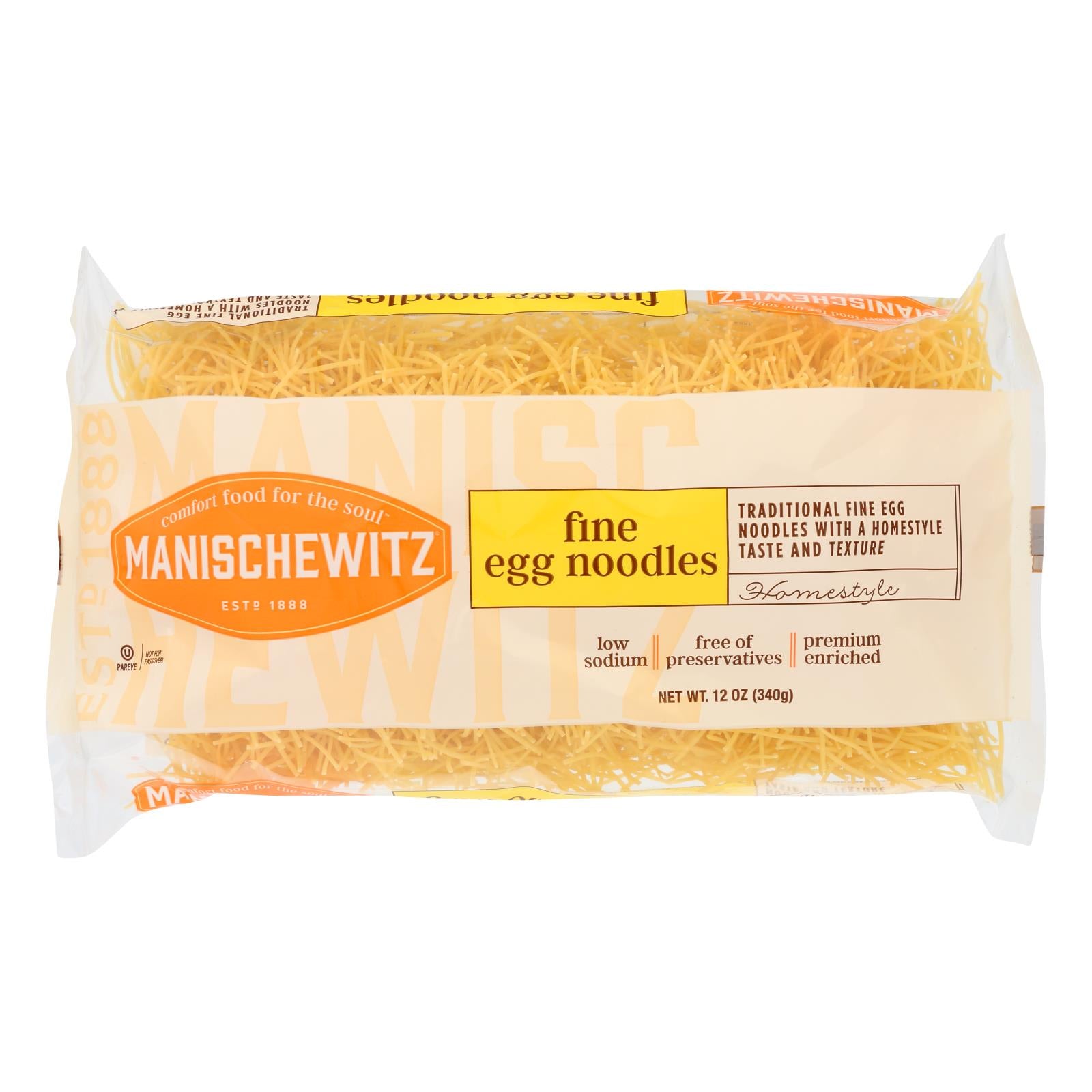 Manischewitz - Egg Noodles - Fine - Case Of 12 - 12 Oz. - GreatEagleInc