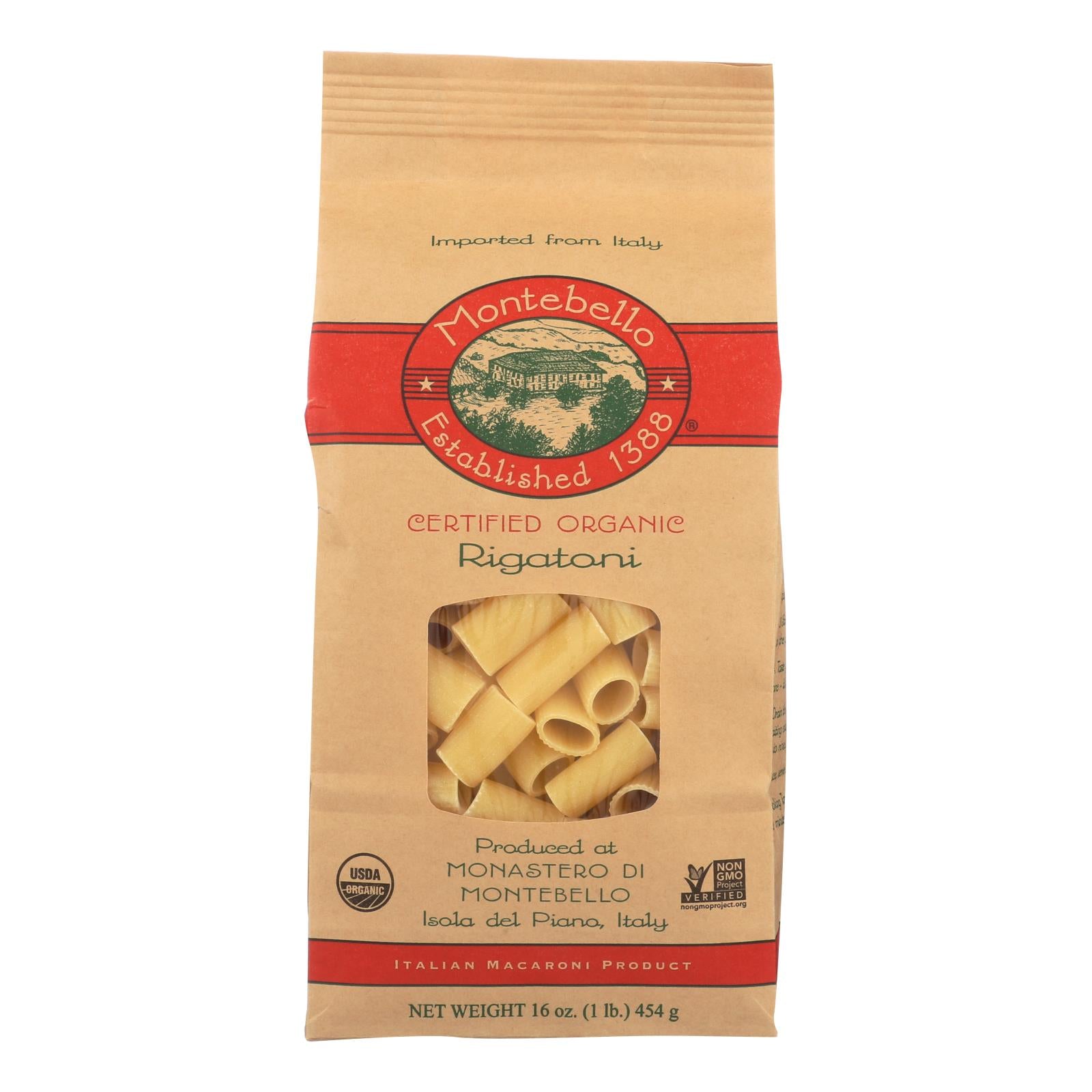 Montebello Organic Pasta - Rigatoni - Case Of 12 - 1 Lb. - Eco-Friendly Home & Grocery