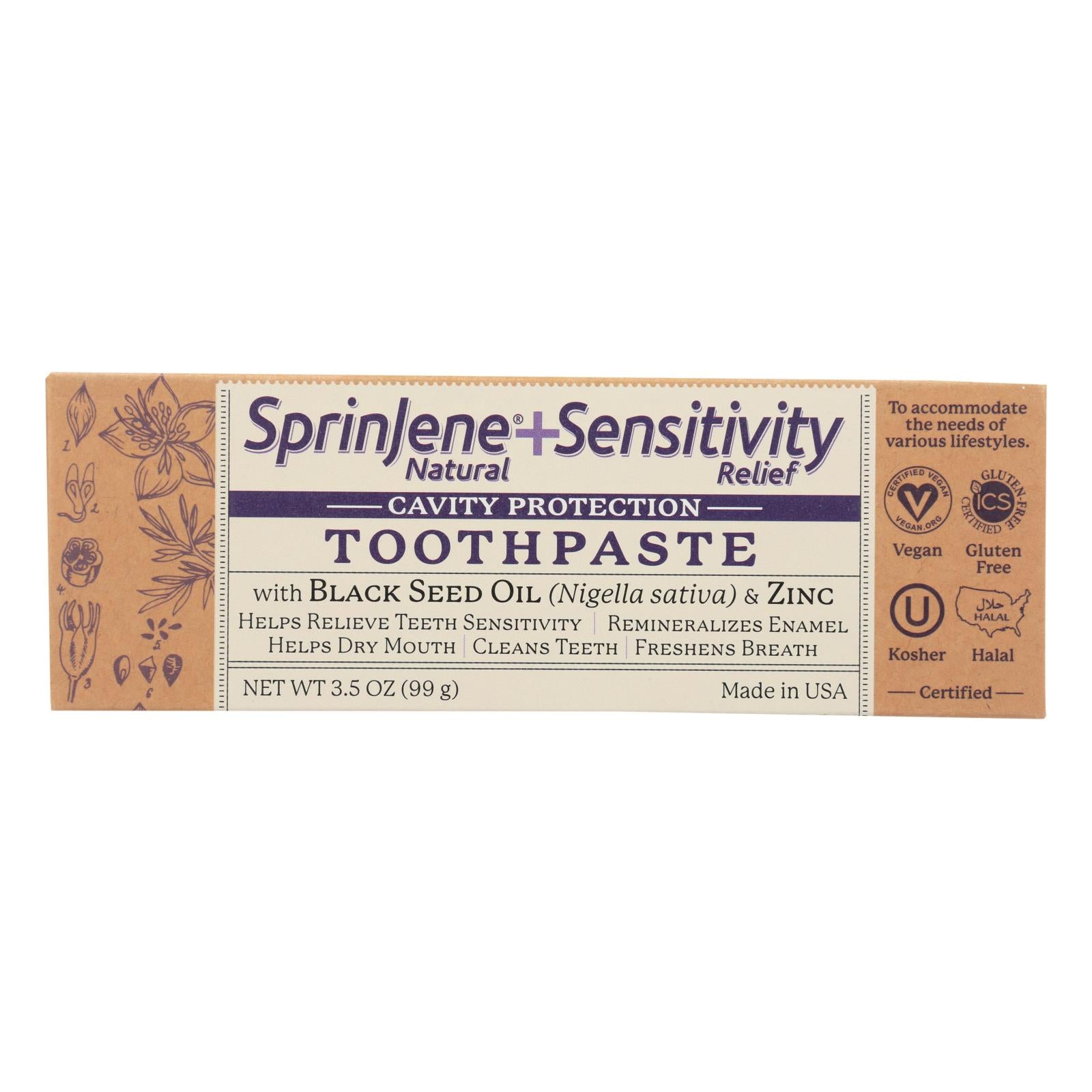 Sprinjene Natural Toothpaste - Sensative - Flouride - 3.5 Oz - Eco-Friendly Home & Grocery
