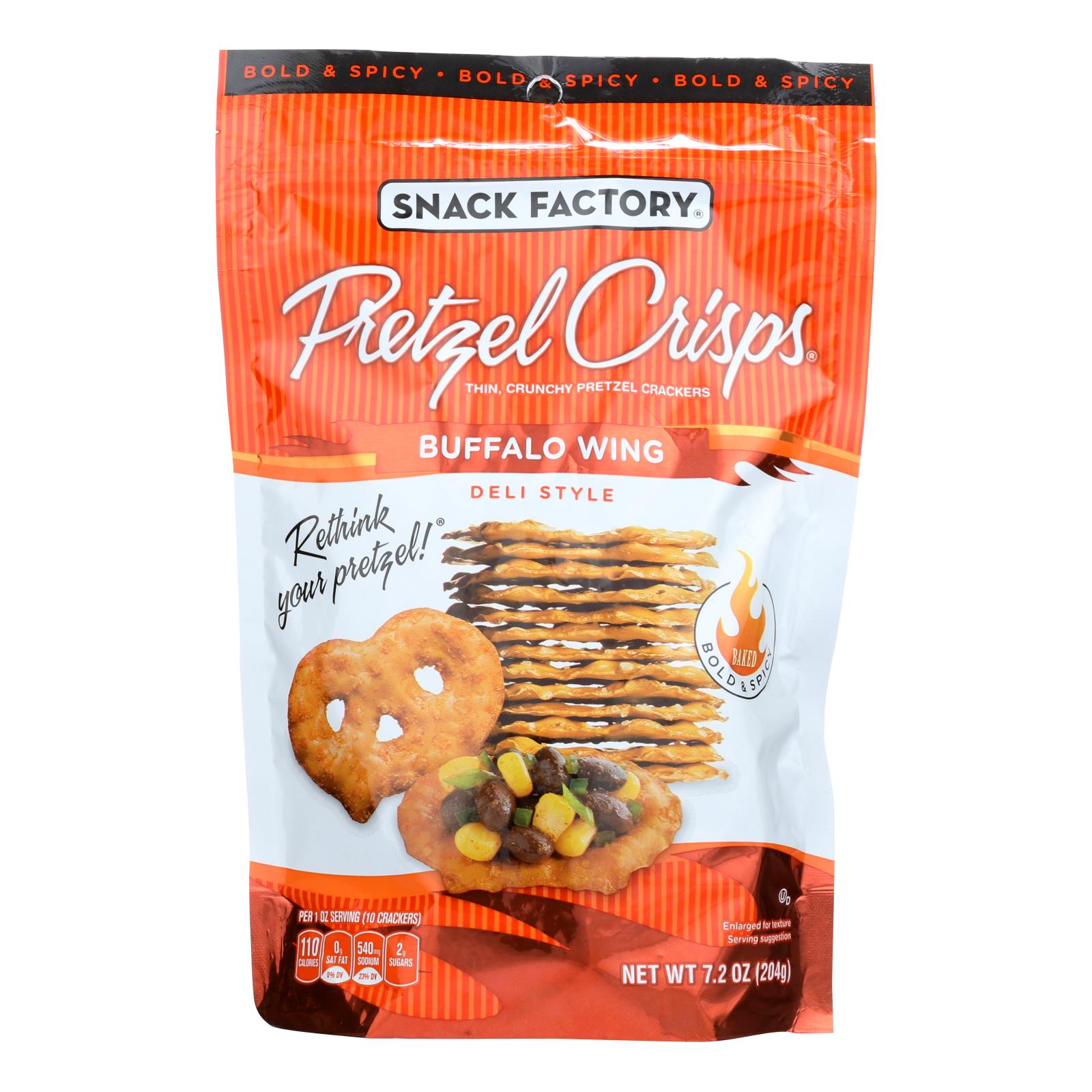 Pretzel Crisp Buffalo Wing Thin, Crunchy Pretzel Crackers - Case Of 12 - 7.2 Oz - Eco-Friendly Home & Grocery
