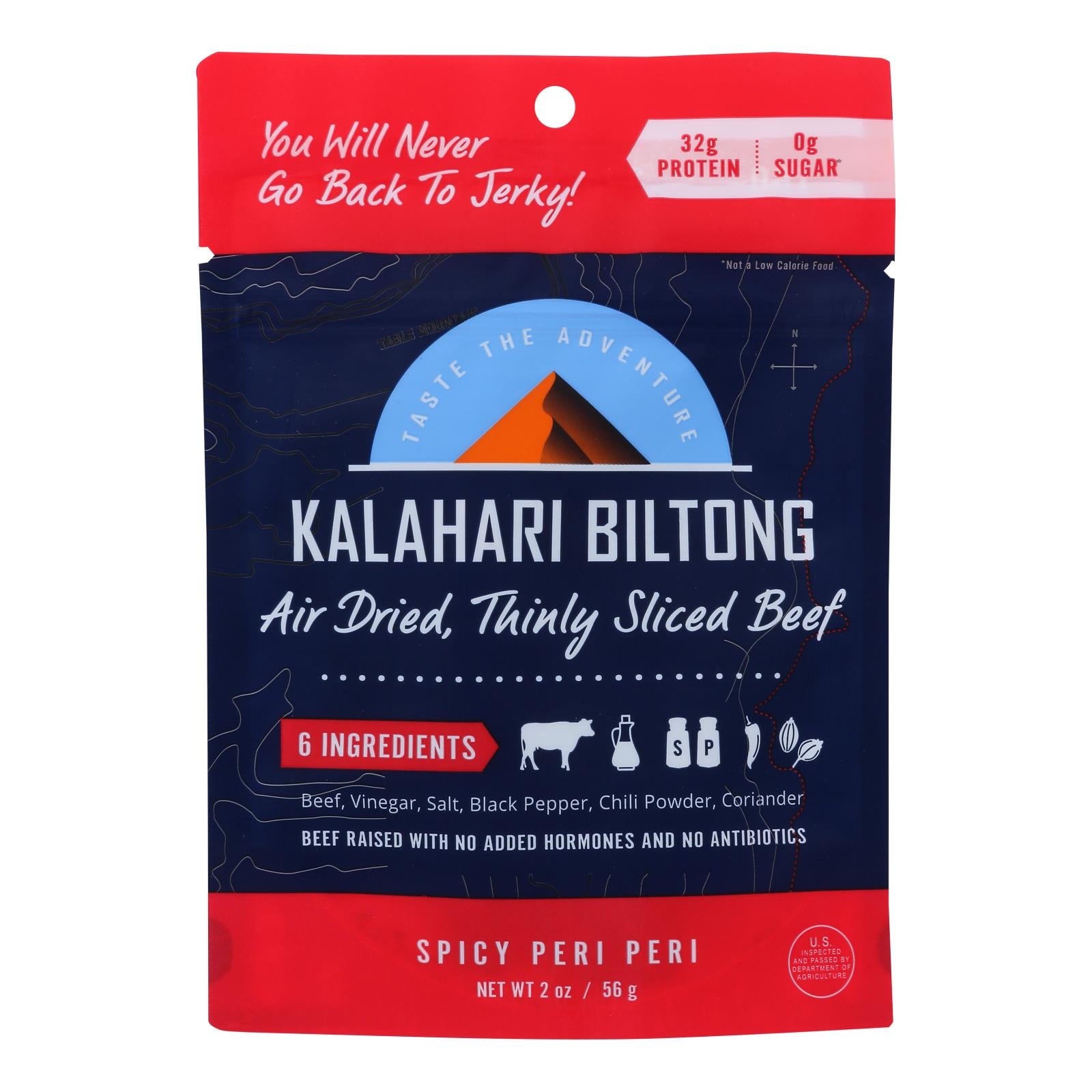 Kalahari Biltong Spicy Peri Peri Air-dried Sliced Beef - Case Of 8 - 2 Oz - GreatEagleInc