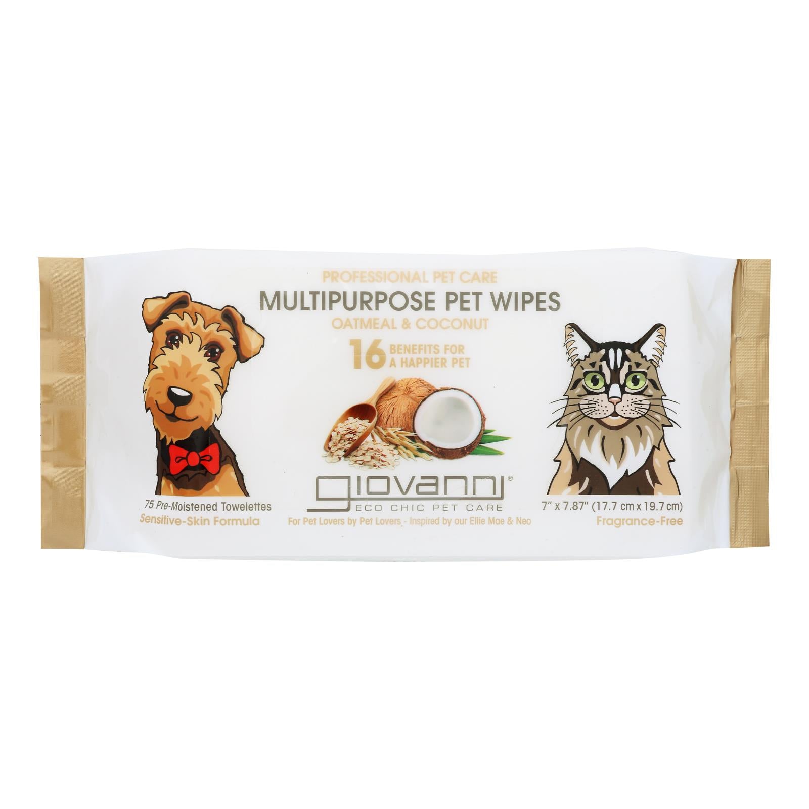Giovanni Hair Care Products - Pet Wipes Oat & Coconut - 1 Each-75 Ct - GreatEagleInc