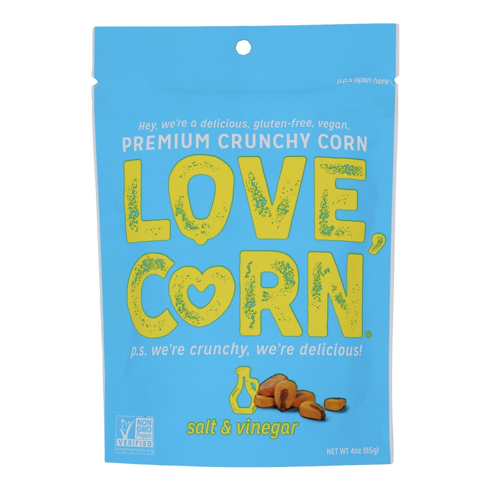 Love Corn - Crunchy Corn Salt&vinegar - Case Of 12-4 Oz - GreatEagleInc