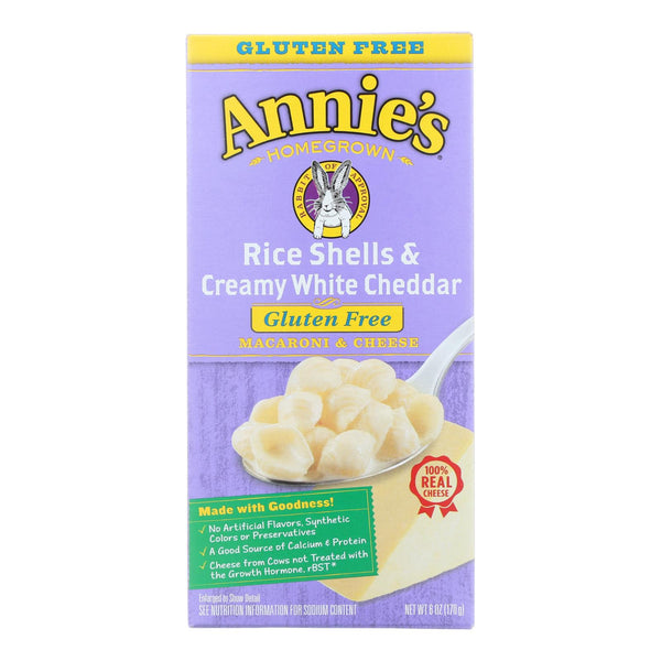 Annies Homegrown Macaroni And Cheese - Rice Shells And Creamy White Cheddar - Gluten Free - 6 Oz - Case Of 12 - GreatEagleInc