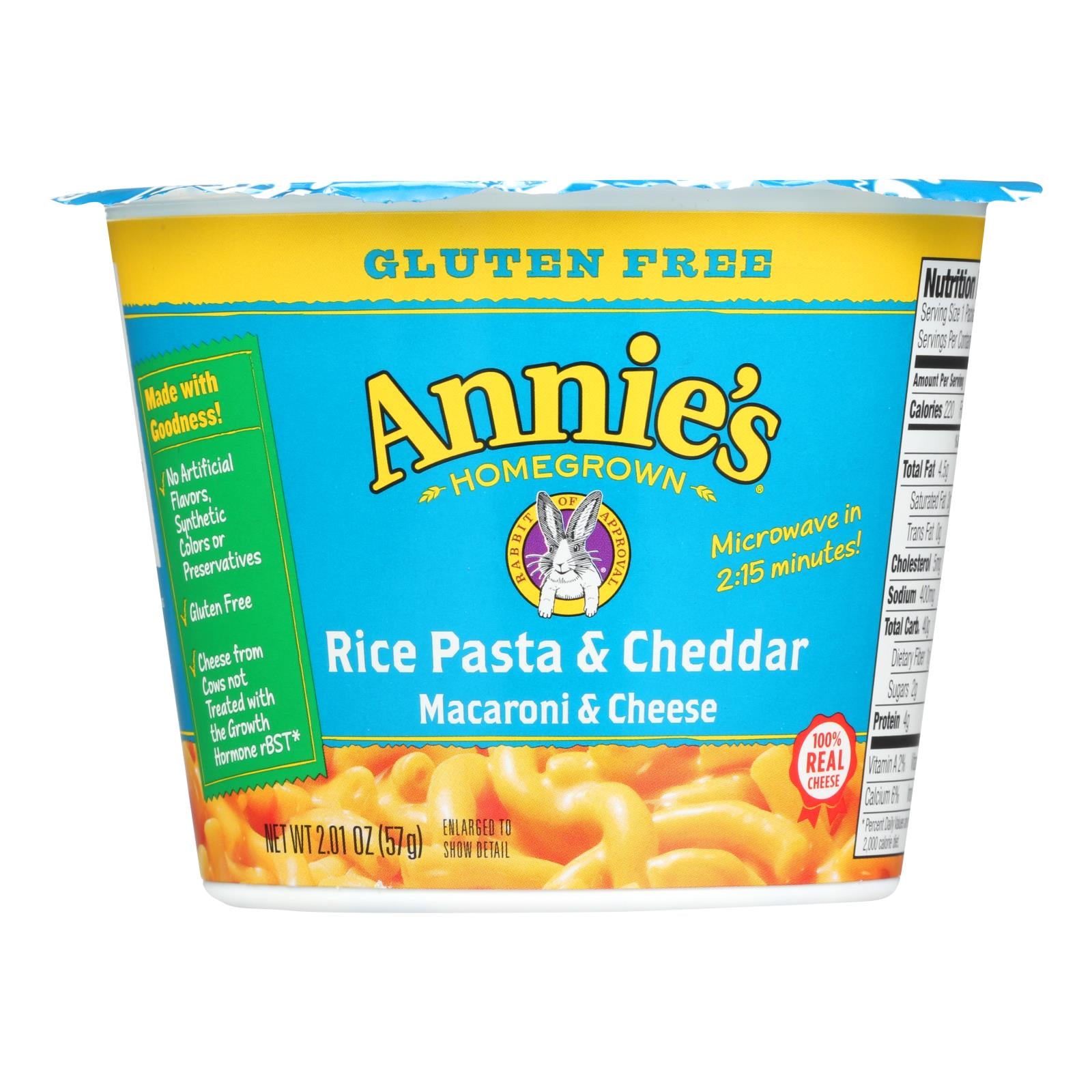 Annie's Homegrown Gluten Free Rice Pasta And Cheddar Microwavable Mac And Cheese Cup - Case Of 12 - 2.01 Oz. - GreatEagleInc
