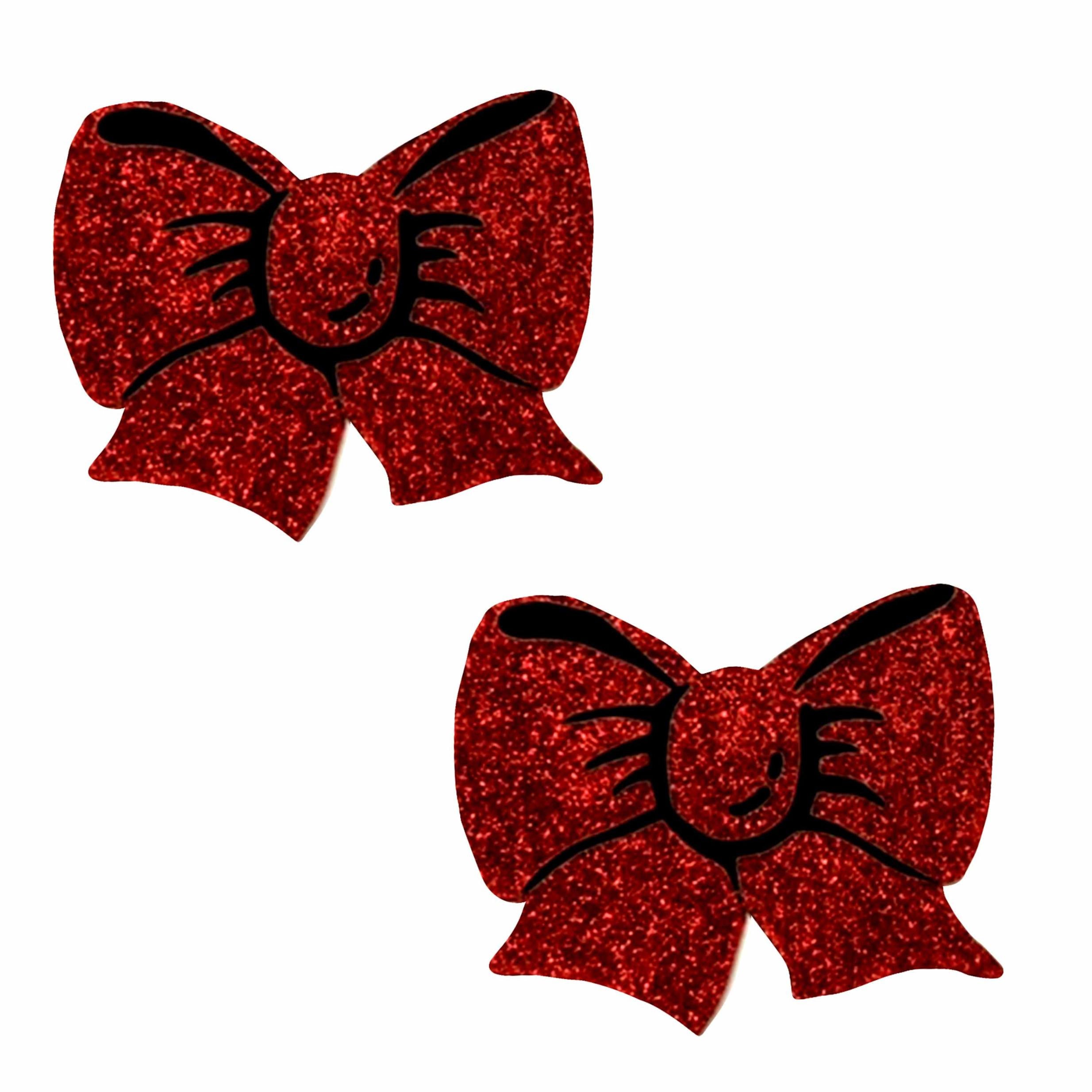 Ravish Me Red Glitter Bow Nipple Cover Pasties - GreatEagleInc